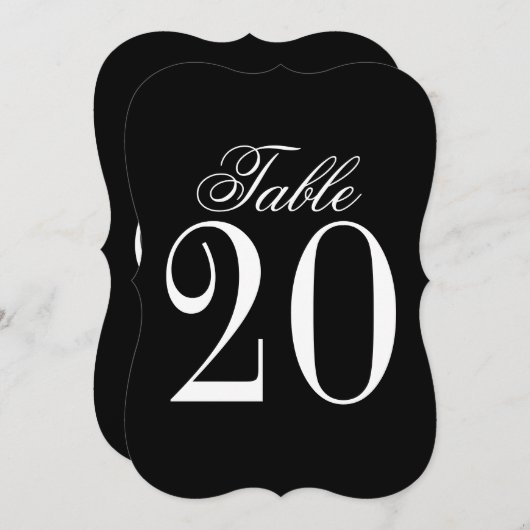 Carte de numéro de table Mariage noir et blanc (Devant / Derrière)