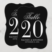 Carte de numéro de table Mariage noir et blanc (Devant / Derrière)
