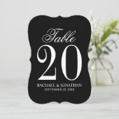 Carte de numéro de table Mariage noir et blanc (Debout devant)