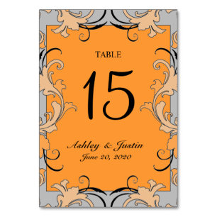 Carte de numéro de table Mariage Orange Grey Black