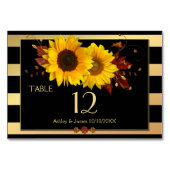 Carte de numéro de table Mariage rayé or tournesol (Dos)
