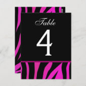 Carte de numéro de table Mariage rose et noir Zebr (Devant / Derrière)