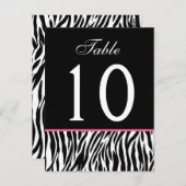Carte de numéro de table Mariage rose et noir Zebr (Devant / Derrière)