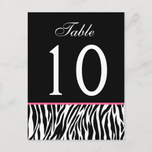 Carte de numéro de table Mariage rose et noir Zebr