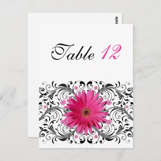 Carte de numéro de table Mariage rose Gerbera Dais (Devant / Derrière)