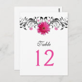 Carte de numéro de table Mariage rose Gerbera Dais (Devant / Derrière)