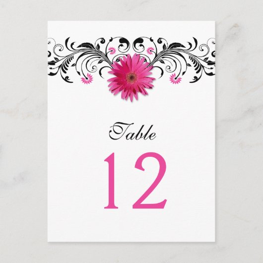 Carte de numéro de table Mariage rose Gerbera Dais (Devant)