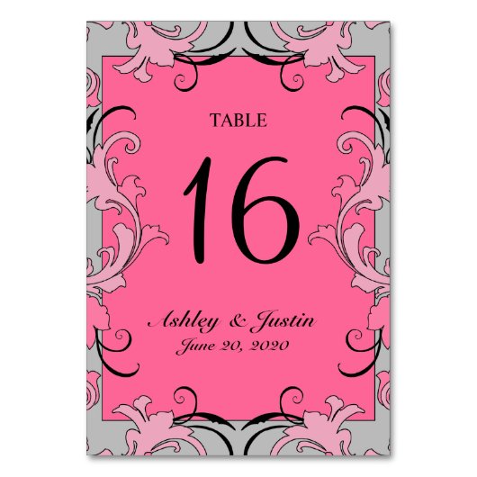 Carte de numéro de table Mariage rose Grey Black (Par défaut)