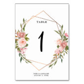 Carte de numéro de table mariage rose or géométriq (Dos)