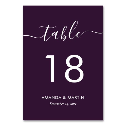 Carte de numéro de table Mariage violet moderne (Par défaut)