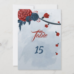carte de numéro de table marine & burgundy flowers