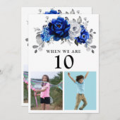 Carte de numéro de table métallisé bleu royal blan (Devant / Derrière)