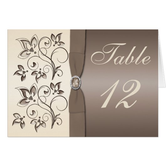 Carte de numéro de table Mocha Ivory Floral (Devant horizontal)