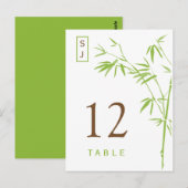 Carte de numéro de table Monogram Bamboo | Vert et (Devant / Derrière)