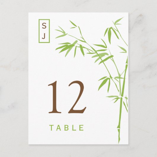 Carte de numéro de table Monogram Bamboo | Vert et (Devant)