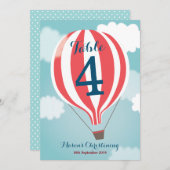 Carte de numéro de table Montgolfière Rouge Blanc (Devant / Derrière)