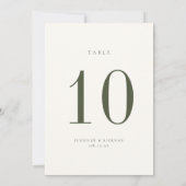 Carte de numéro de table Moss Green Mariage (Dos)