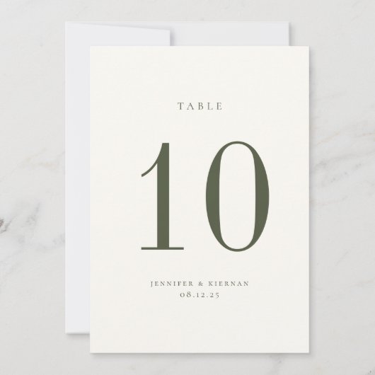 Carte de numéro de table Moss Green Mariage (Dos)