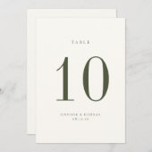 Carte de numéro de table Moss Green Mariage (Devant / Derrière)