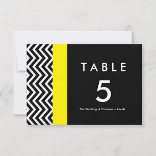 Carte de numéro de table noir et jaune Chevron mod