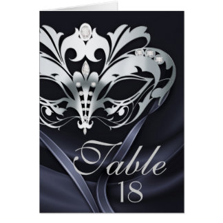 Carte de numéro de table noire Mascarade en argent