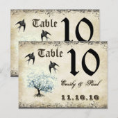 Carte de numéro de table oiseaux arbre feuille de (Devant / Derrière)