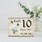 Carte de numéro de table oiseaux arbre feuille de (Debout devant)
