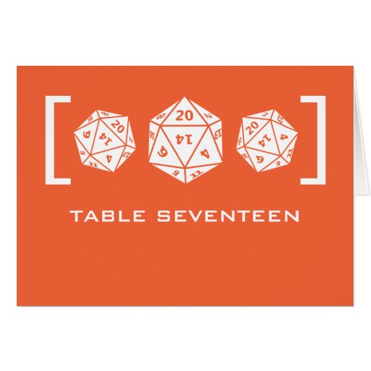 Carte de numéro de table Orange D20 Dice Gamer (Devant horizontal)