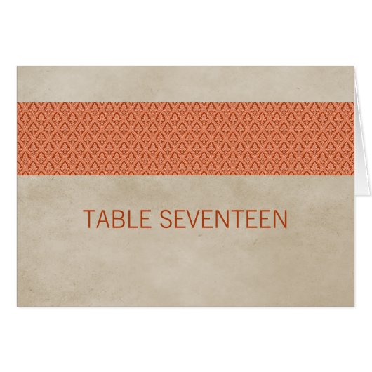 Carte de numéro de table Orange Rustique Damask (Devant horizontal)