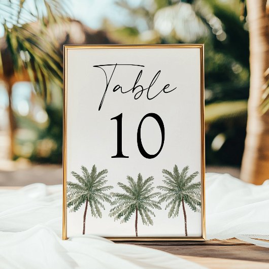 Carte de numéro de table Palmier Minimal Ivory