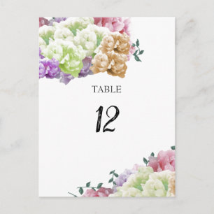 Carte de numéro de table paon multicolore