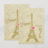 Carte de numéro de table Paris Tour Eiffel Or et R (Devant / Derrière)