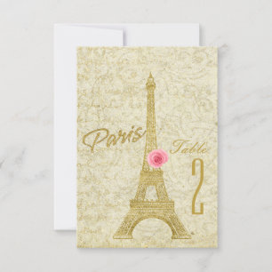 Carte de numéro de table Paris Tour Eiffel Or et R