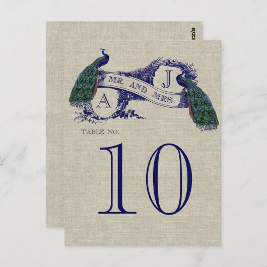 Carte de numéro de table Peacock Rustic Mariage (Devant / Derrière)