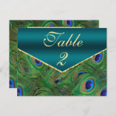 Carte de numéro de table Peacock turquoise (Devant / Derrière)