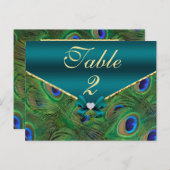 Carte de numéro de table Peacock turquoise (Devant / Derrière)