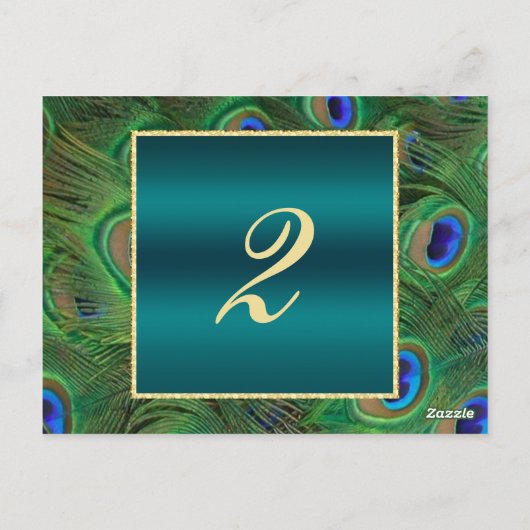Carte de numéro de table Peacock turquoise (Dos)