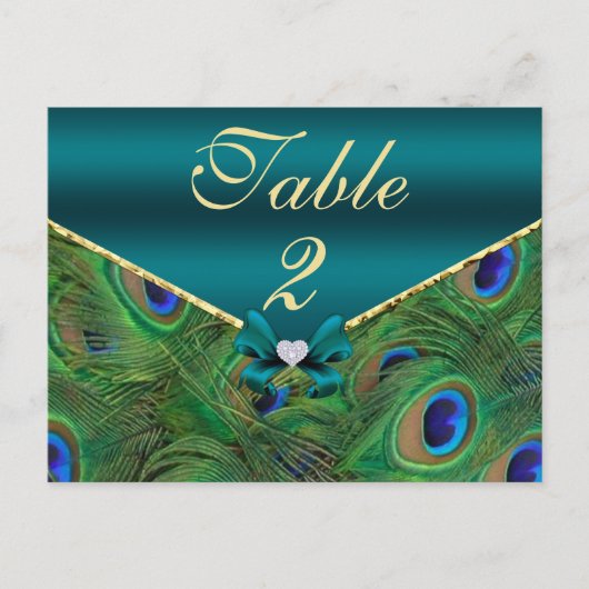 Carte de numéro de table Peacock turquoise (Devant)