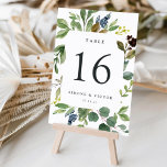 Carte de numéro de table personnalisée Eucalyptus<br><div class="desc">Les cartes de numéro de table chic du jardin comportent une bordure de feuillage vert aquarelle et de feuilles d'eucalyptus, encadrant votre numéro de table en noir riche. Personnalisez avec vos noms et votre date de mariage, ou nommez chaque table pour une touche personnelle supplémentaire. Le design se répète à...</div>