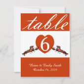 Carte de numéro de table personnalisée rouge homar (Dos)
