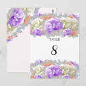 Carte de numéro de table Pivoine Abricot et Prune (Devant / Derrière)