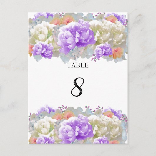 Carte de numéro de table Pivoine Abricot et Prune (Devant)