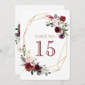 Carte de numéro de table pour fleurs de mariage et (Devant / Derrière)