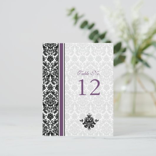 Carte de numéro de table pourpre, noir, blanc Dama (Debout devant)