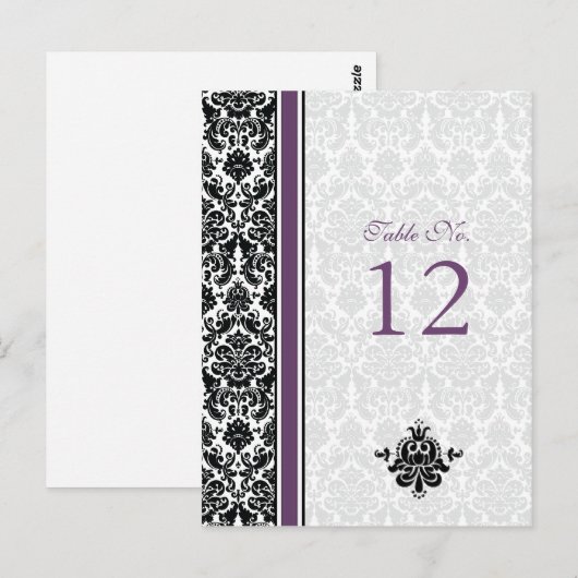 Carte de numéro de table pourpre, noir, blanc Dama (Devant / Derrière)