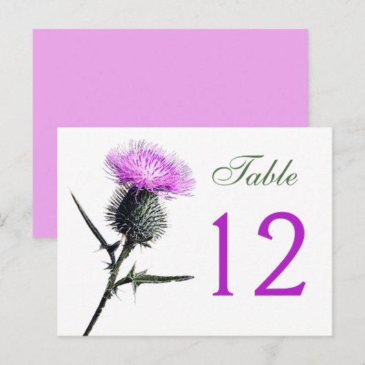 Carte de numéro de table pourpre, verte, chardon b (Devant / Derrière)