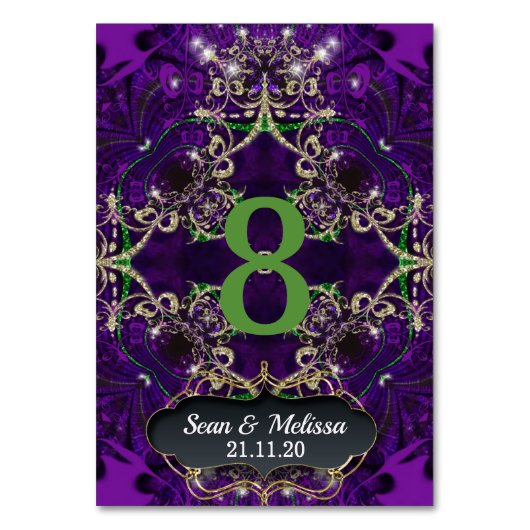 Carte de numéro de table Purple Green Gold (Dos)