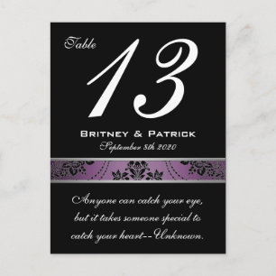 Carte de numéro de table Purple Lapis Damask