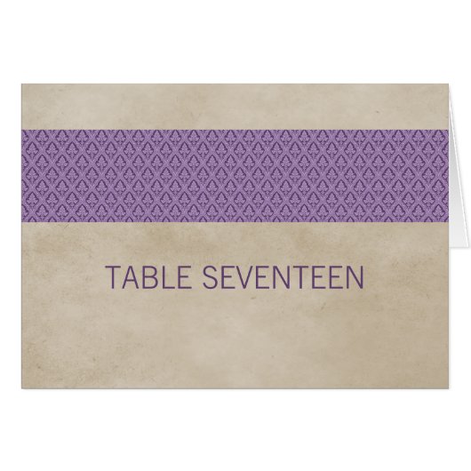 Carte de numéro de table Purple Rustic Damask (Devant horizontal)