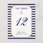 Carte de numéro de table rayée bleu marine blanc (Devant)